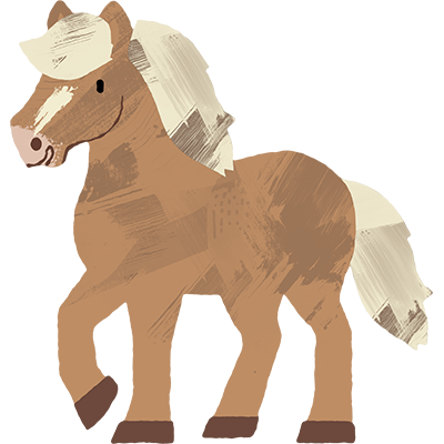 Stilisierte gemalte Illustration eines braunen Ponykopfes in Pinselstrich-Optik