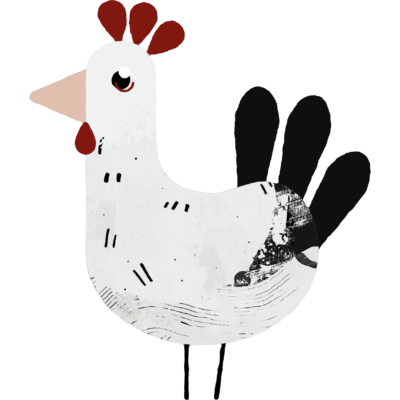 Illustriertes weisses Huhn mit rotem Kamm und schwarzem Schwanz auf transparentem Hintergrund